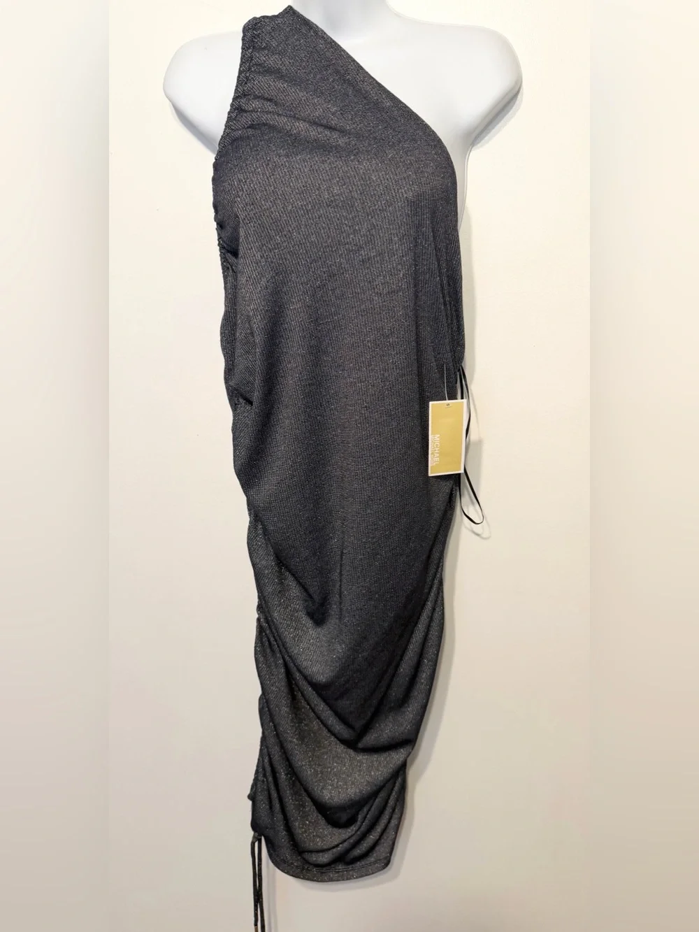 Michael Kors Charcoal Ruched MaxinDress with Subtle Shimmer